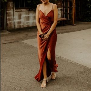 BHLDN Freya Satin Charmeuse Dress - Cinnamon